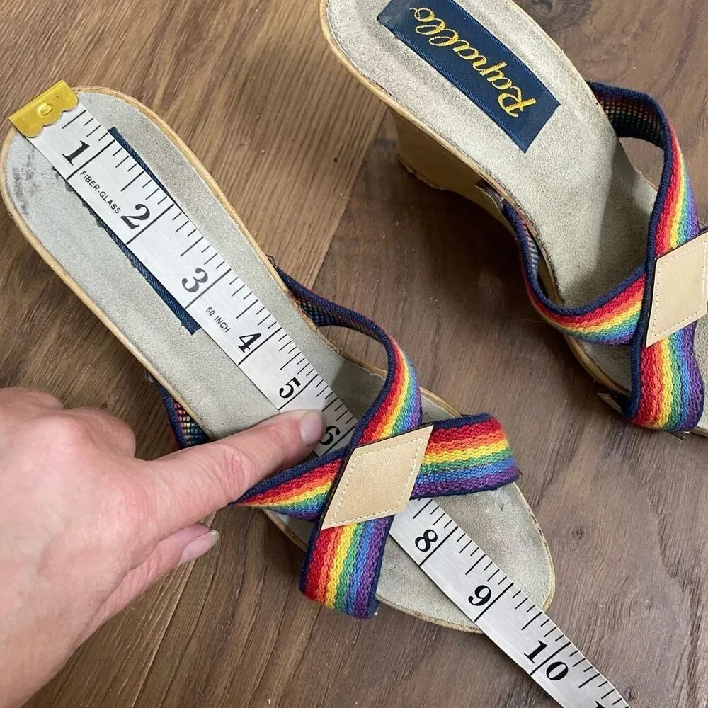 Vintage 70s 80s Rapallo Rainbow Wedge Mules Heels 7 38 - Picture 11 of 13